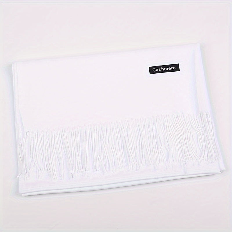 Bufanda unisex neutra de lana con flecos para otoño e invierno cálida y suave