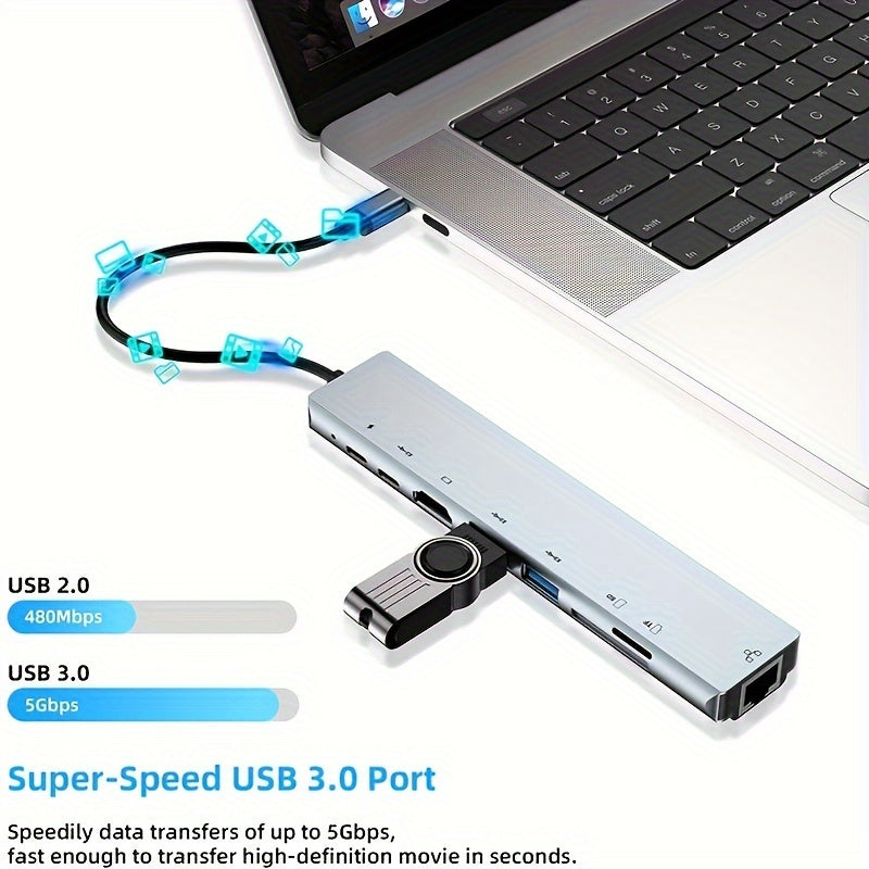 Multi-Functional USB-C Hub with Ethernet HDMI PD Charging and Card Reader