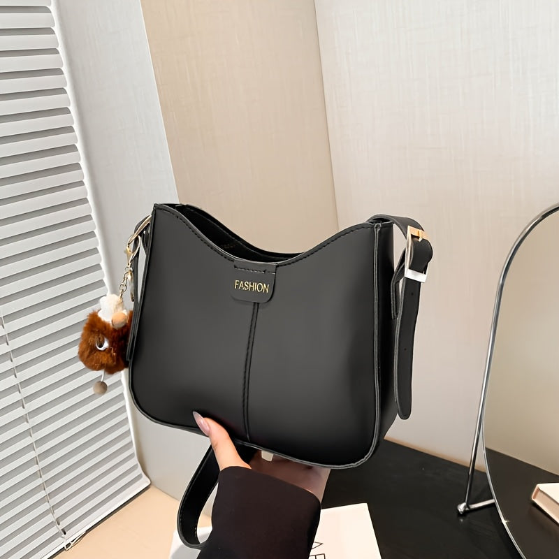 Autumn Winter Black PU Crossbody Bag with Zipper Closure for Women
