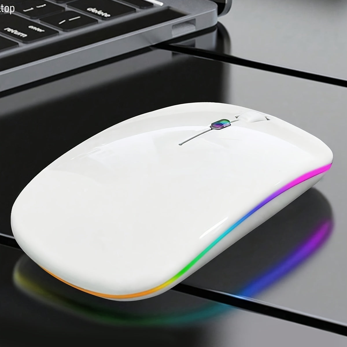 Wireless Mouse for Laptop and Desktop Dual Mode Silent RGB Backlight Battery Powered