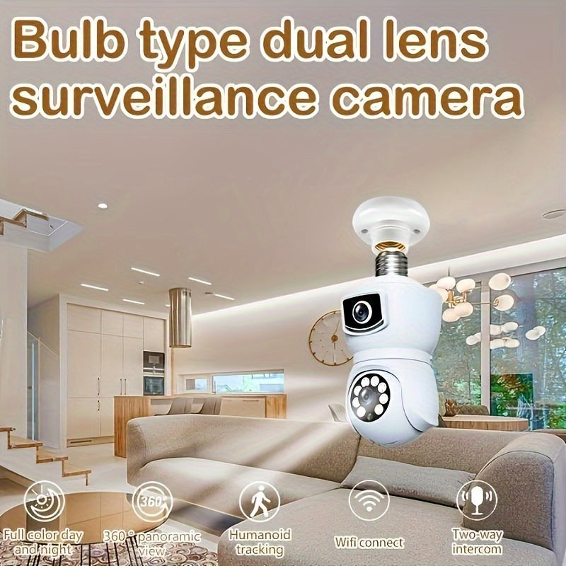 HD PTZ Security Camera with 360° View Motion Detection 2CH Audio Indoor Outdoor E27 Socket