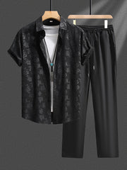 Men's Casual Floral Polyester Suit with Lapel Collar for Summer