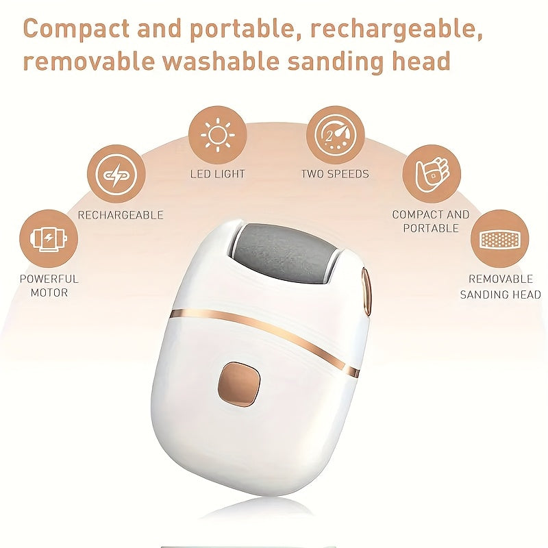 Electric Foot Grinder Rechargeable Cordless with 2 Speeds and LED Lights