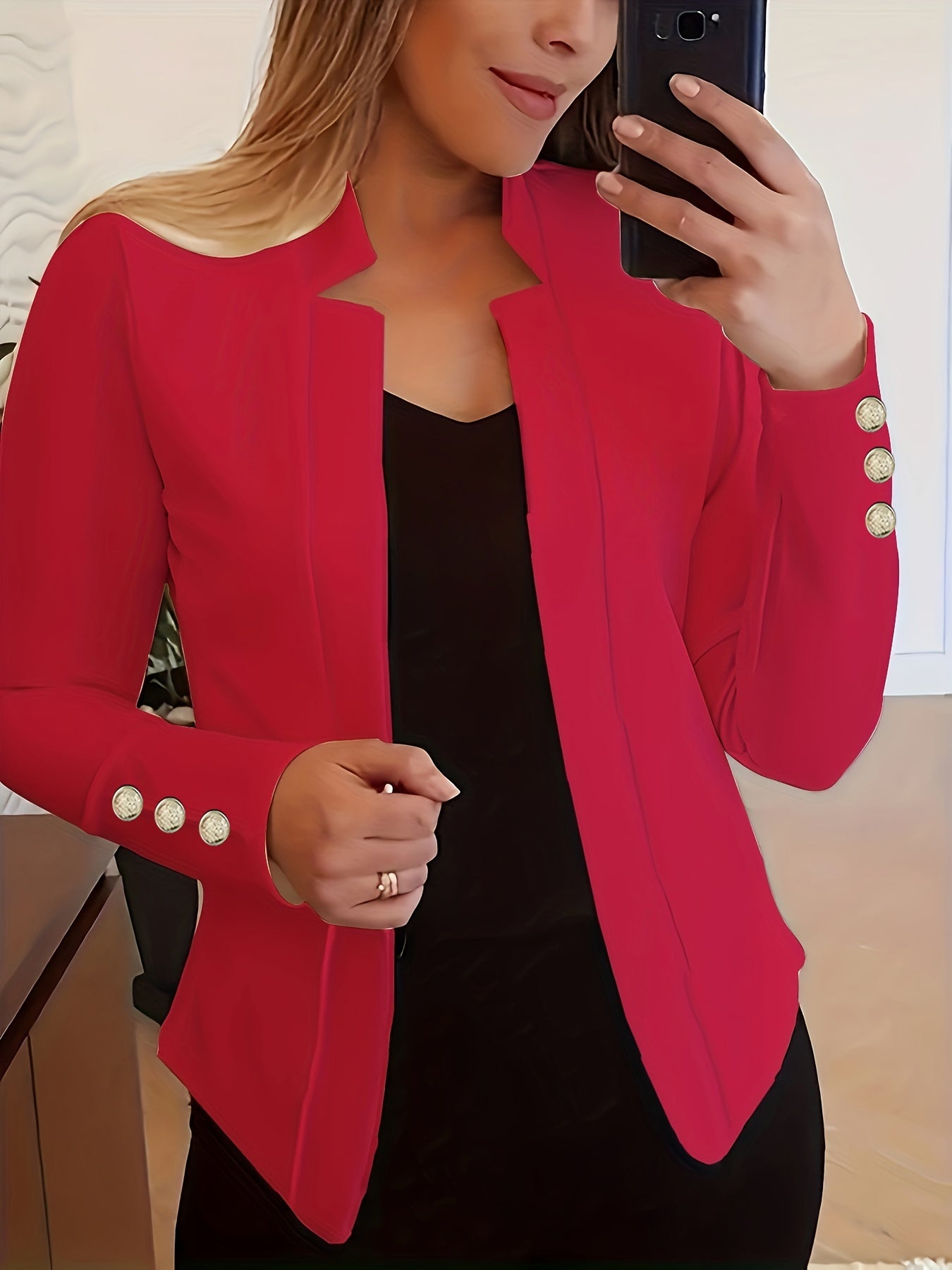 Blazer para mujer de manga larga con abertura frontal casual para otoño e invierno de poliéster y spandex