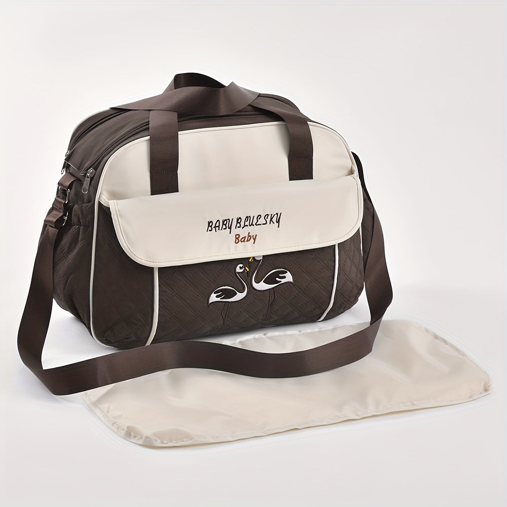 Large Capacity Embroidered Crossbody Mommy Bag with Zipper Stylish Multi-functional Shoulder Bag