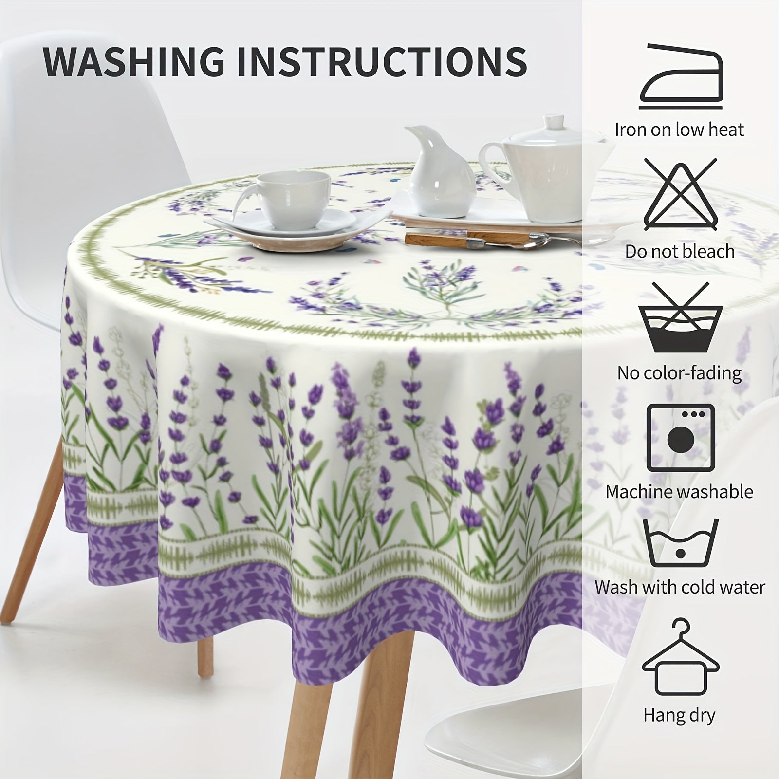 Polyester Lavender Bliss Tablecloth Stain-Resistant Wrinkle-Free for Dining and Kitchen