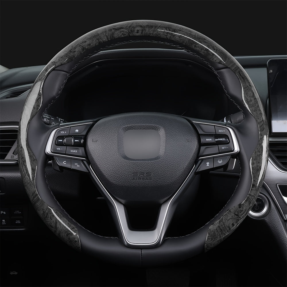 Car Steering Wheel Cover Mahogany Grain Leather Anti-Slip Universal