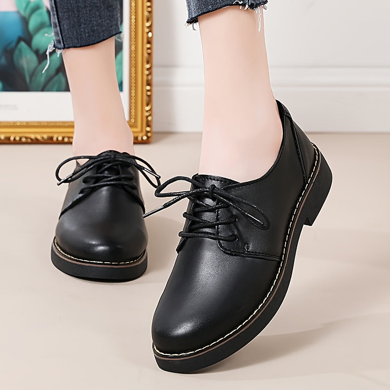 Women’s Black Synthetic Oxford Shoes, Lace-Up, All-Season, Comfortable