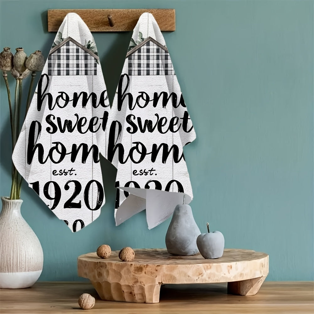 Set of 2 Black and White Checkered Kitchen Towels Ultra-Soft Absorbent Dish Hand