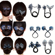 Women Vintage-Inspired Alloy Hair Bun Maker with Rhinestones Formaldehyde-Free