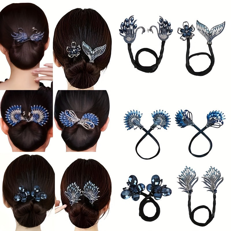 Women Vintage-Inspired Alloy Hair Bun Maker with Rhinestones Formaldehyde-Free