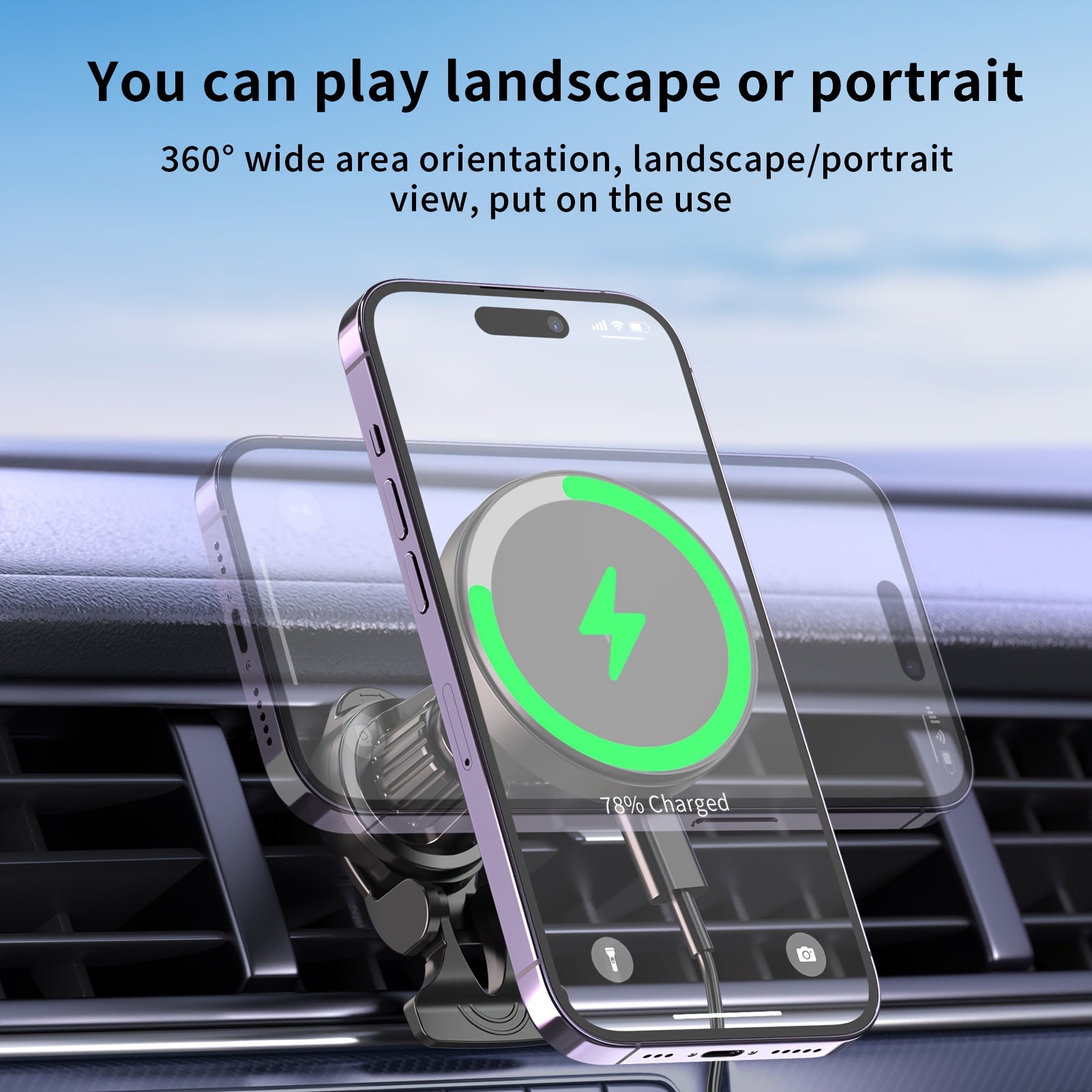 Magnetic Wireless Car Charger Mount for iPhone 12-16 15W USB Charging 360° Rotation