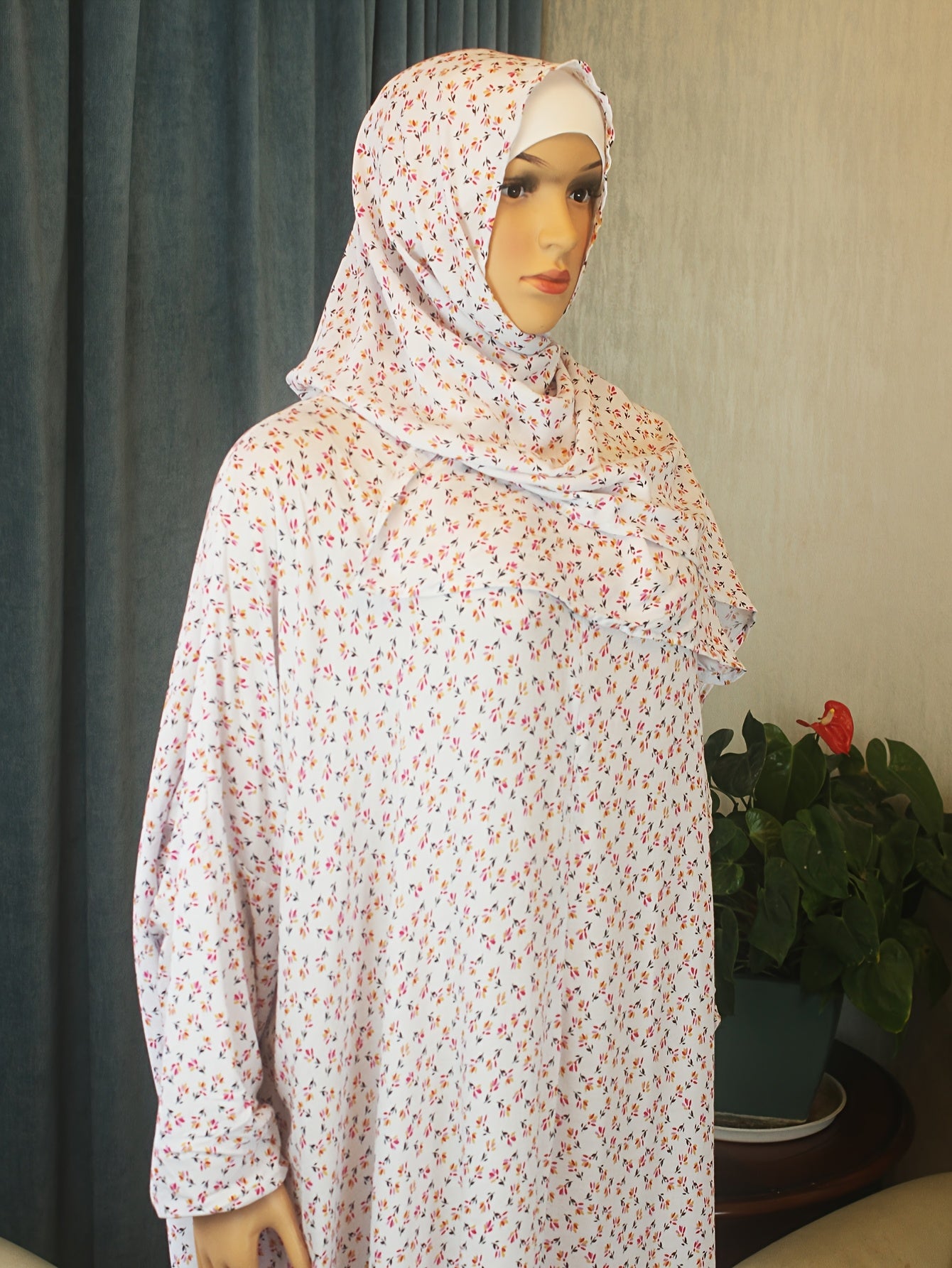 Plus Size Muslim Abaya Dress for Women Floral Print Loose Fit Eid Casual