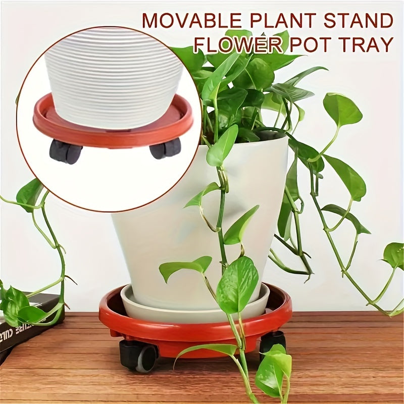 Round Plastic Flower Pot Tray with Wheels Indoor Outdoor Plant Stand Stable Easy to Move