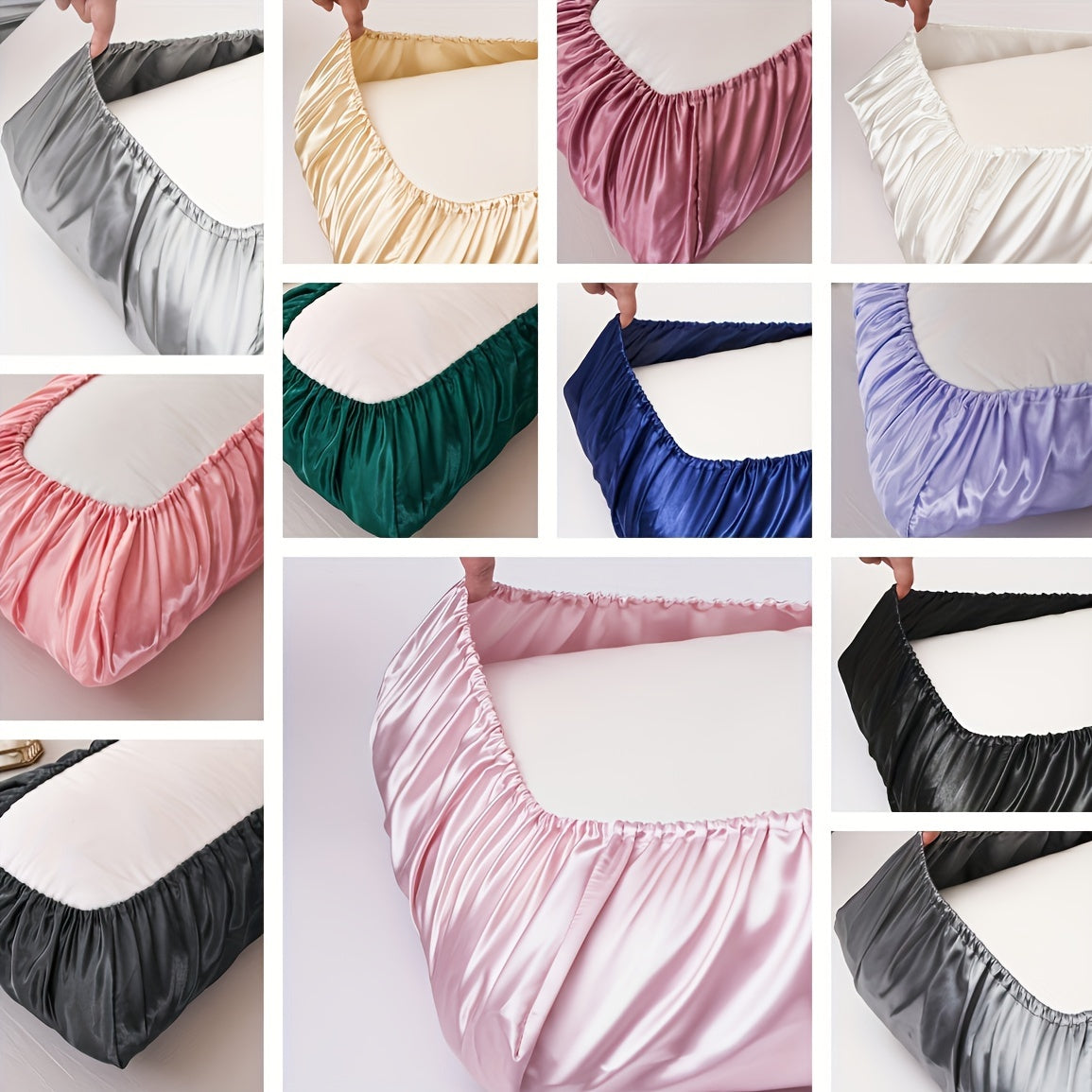 Satin Pillowcases Set of 2 with Elastic Bands, Soft Non-Slip Fabric for Bedroom