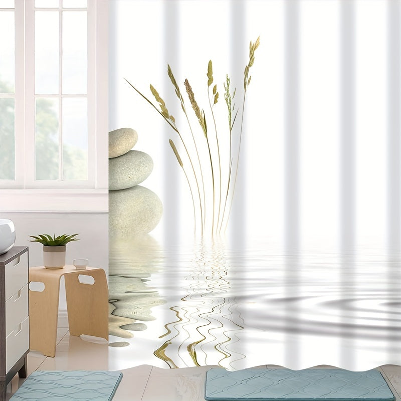 4-Piece Shower Curtain Set Waterproof Non-Slip Rugs Bath Mat Toilet Lid Cover 180x180cm