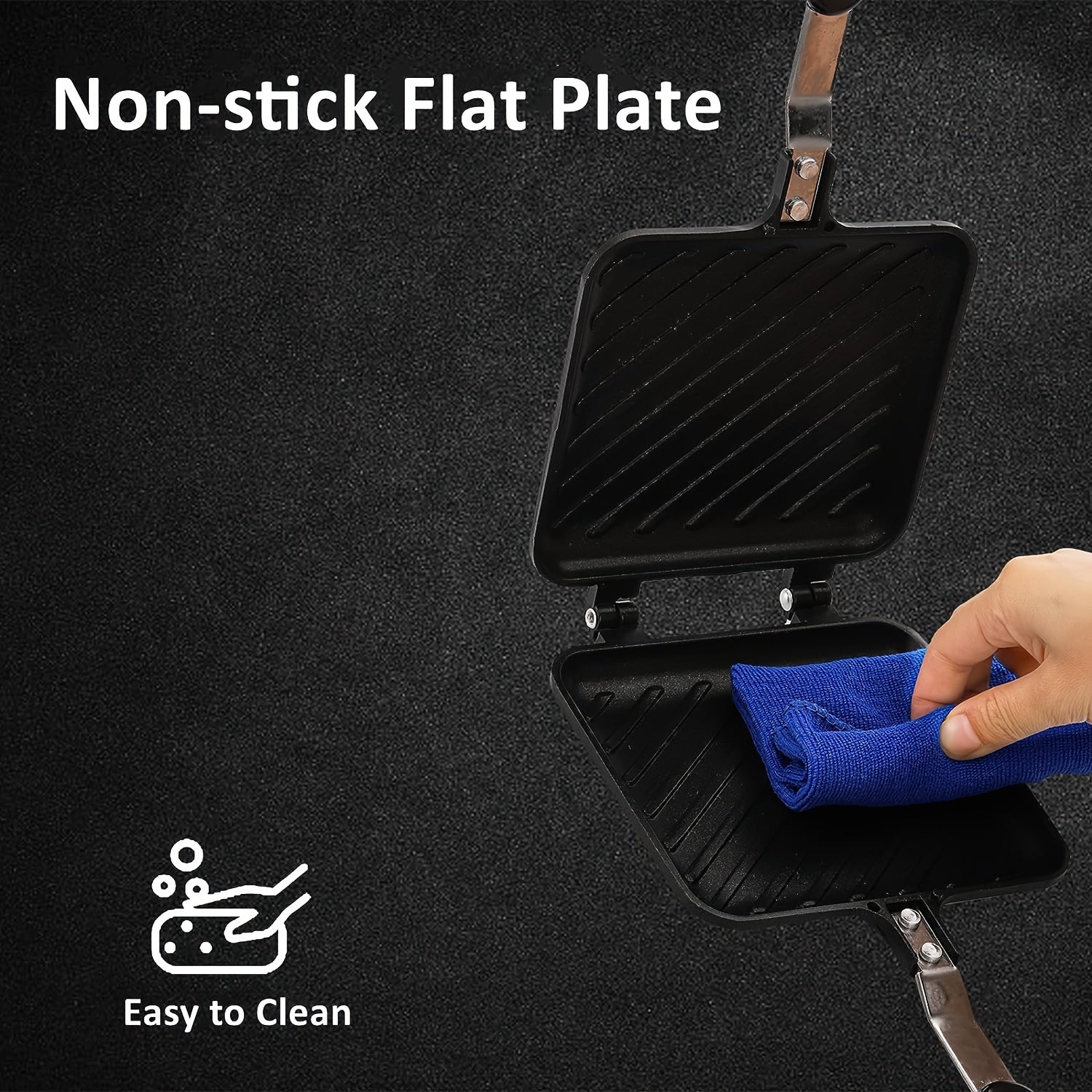 Non-Stick Square Sandwich and Waffle Maker with Double-Sided Roasting Pan for Breakfast and Camping