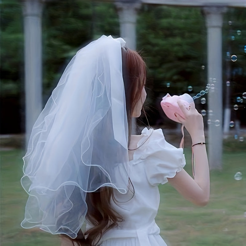 Yig'ilgan qatlamli to'y vo'rolari va tugma bezakli to'y soch aksessuari uchun qiz uchun