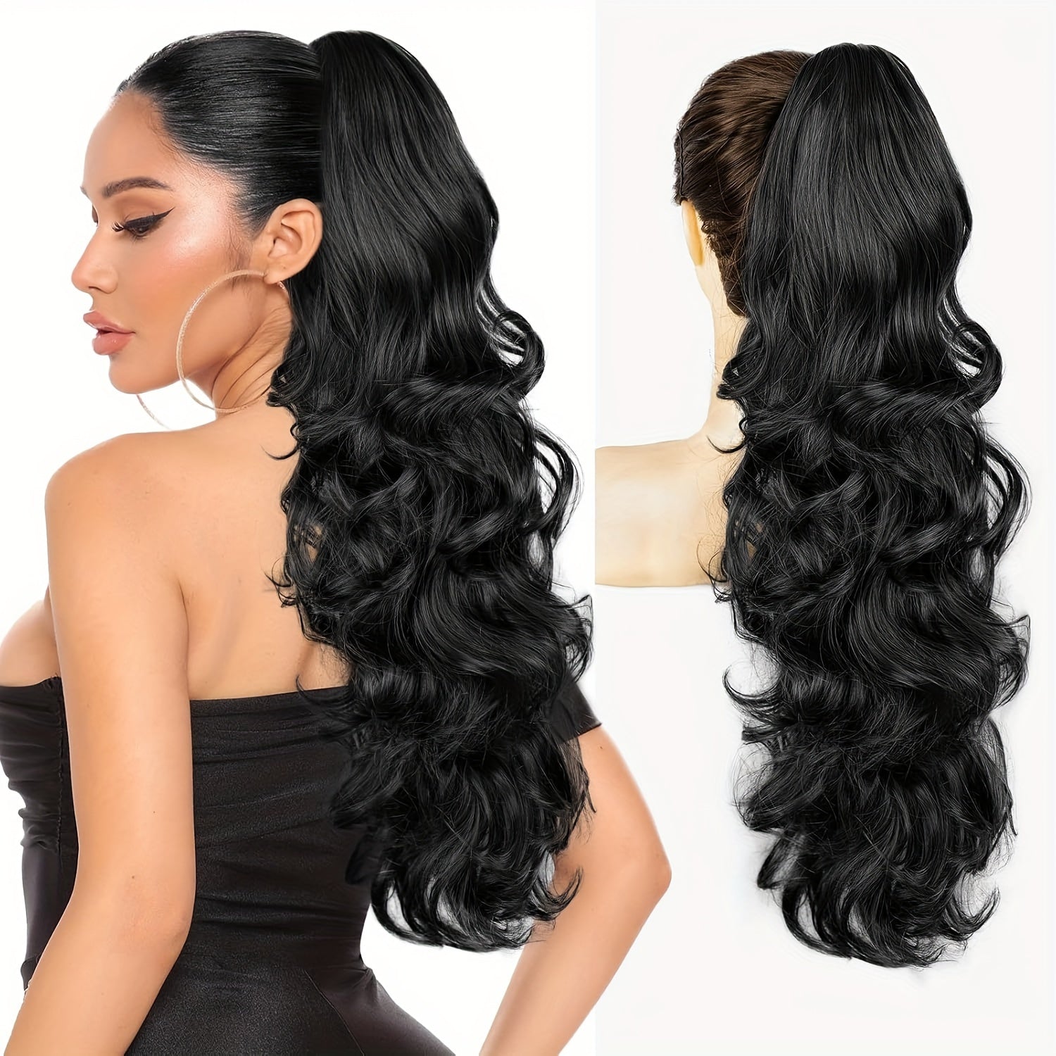 Deep Wave Ponytail Extension 71cm Synthetic Hair Clip in Brown for Women