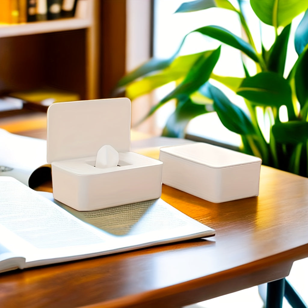 1 dona nam salfetkalar uchun dispenser, nam salfetkalarni yangi va changdan himoyalangan holda saqlash uchun muhrlangan qopqoq bilan. Stol, ofis, yotoqxona, oshxona, hojatxona va ayniqsa foydalanish uchun mos.