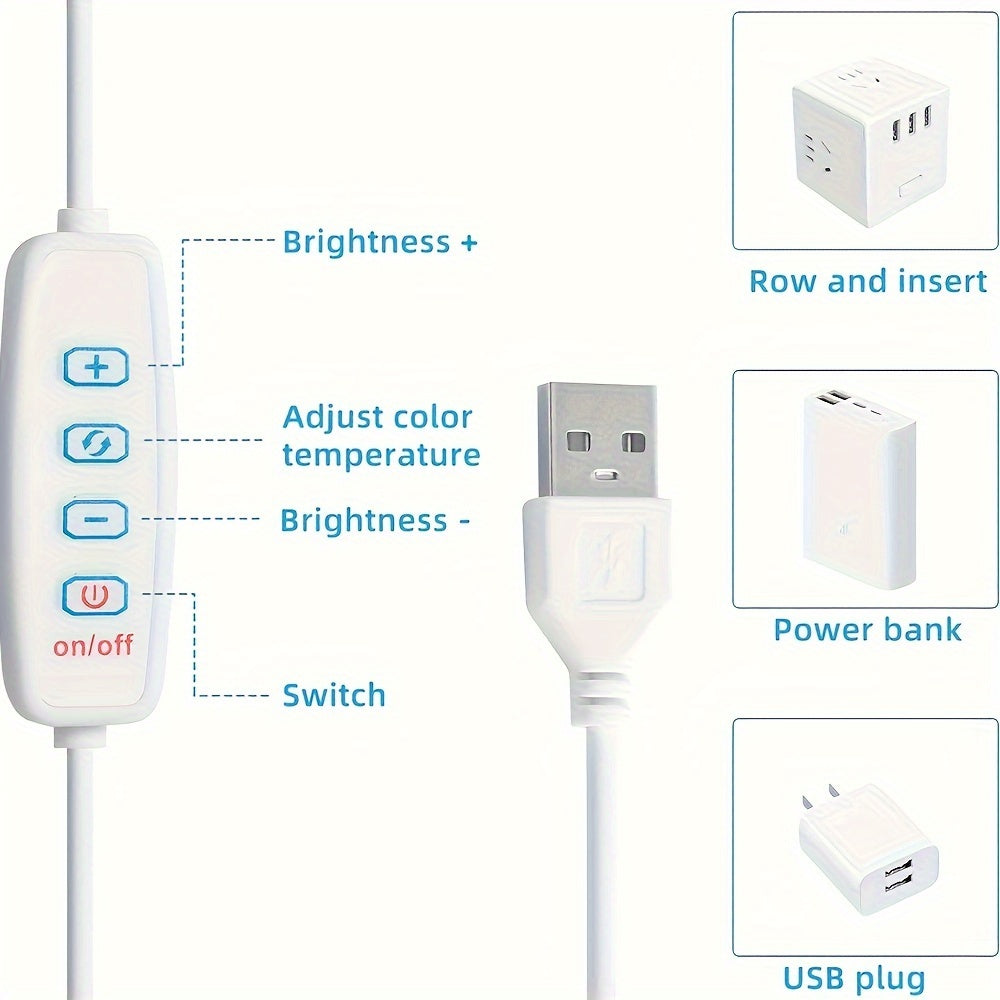 LED Makeup Mirror Lights Kit with 3-Color Dimmable USB-Powered for Vanity Cabinets and Stations