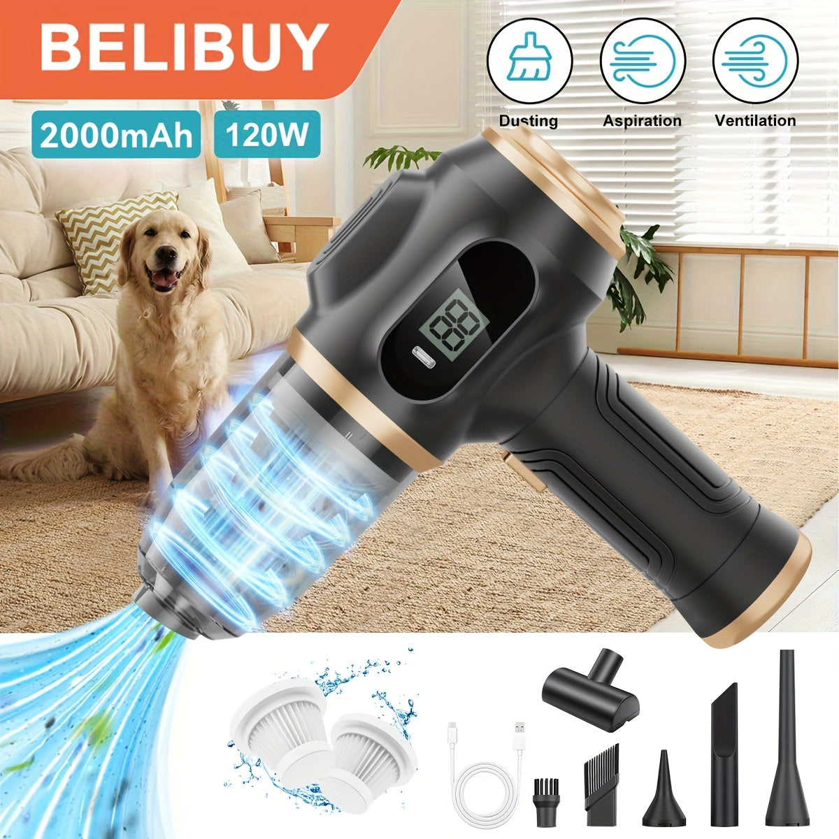 Portable Handheld Vacuum Cleaner USB Rechargeable with Crevice Tools