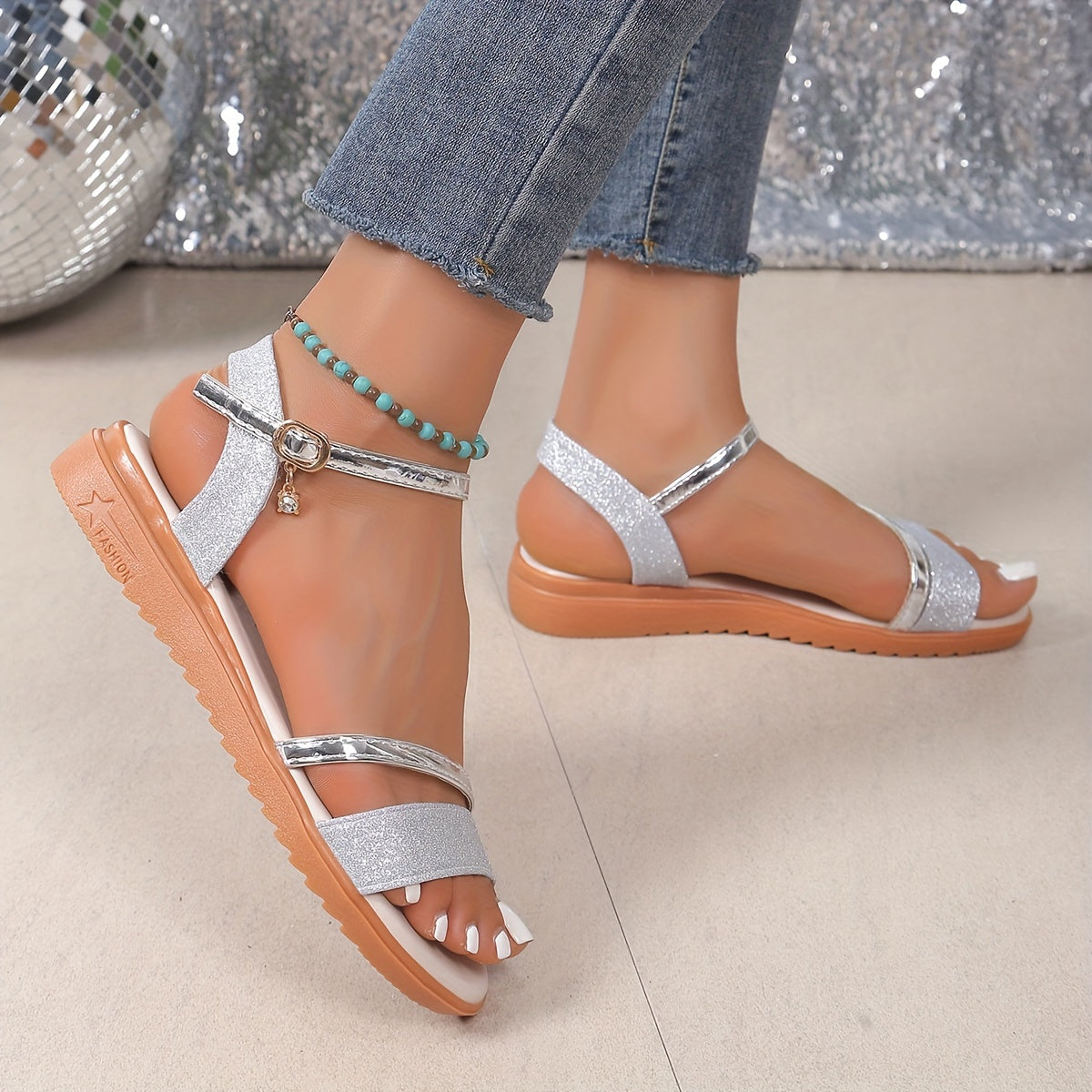 Women's Flat Sandals Open Toe Low Heel Casual Slip-Resistant Solid Color