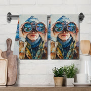 Set of 2 Ultra Soft Kitchen Towels Binoculars Scene Absorbent Dish Towels 16x24 Inches