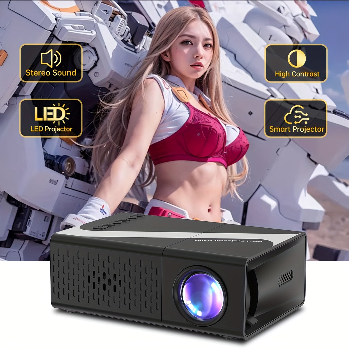 Домашний кинотеатр проектор с пультом дистанционного управления, соотношение сторон 4:3, совместим с USB и смартфонами