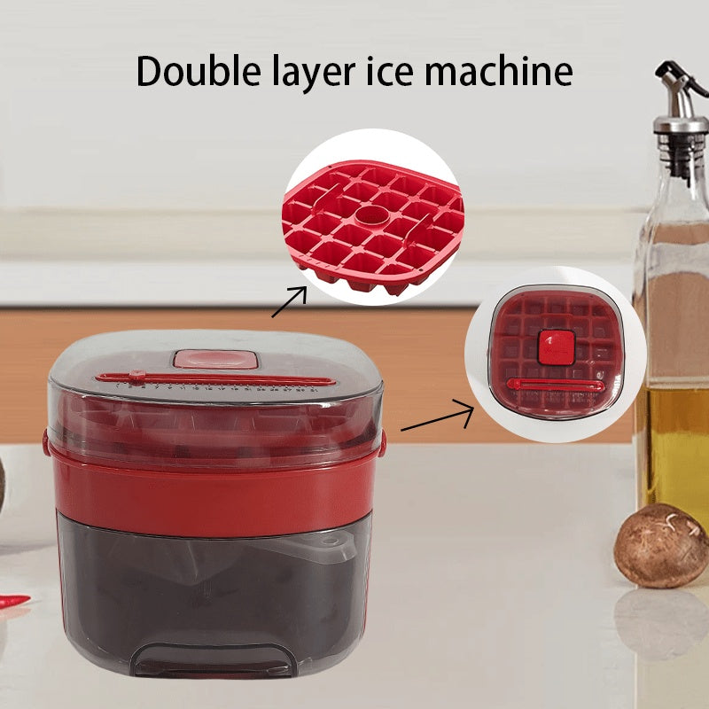 Portable Double-Layer Ice Cube Tray with 48 Slots, 2 Colors, Shovel