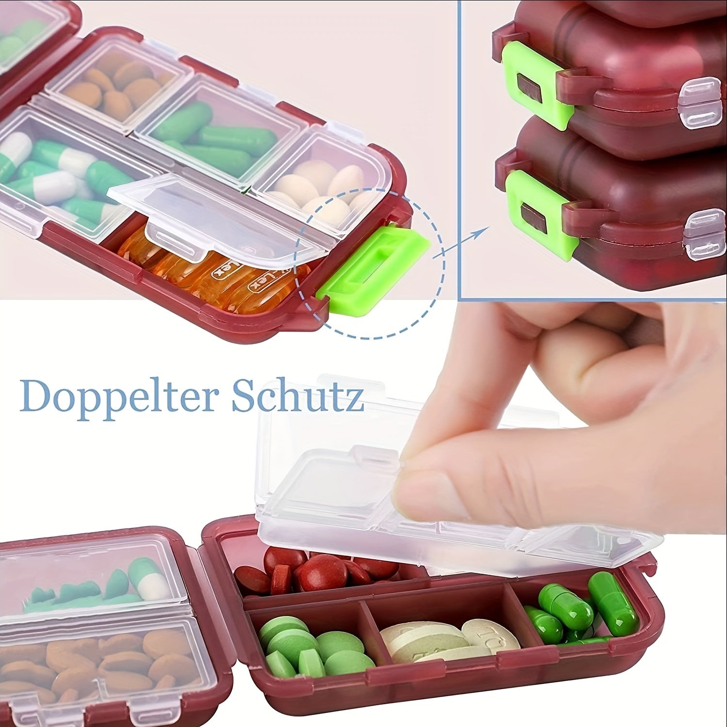 Portable Small Weekly Pill Organizer for Travel Medicine Box Compartments