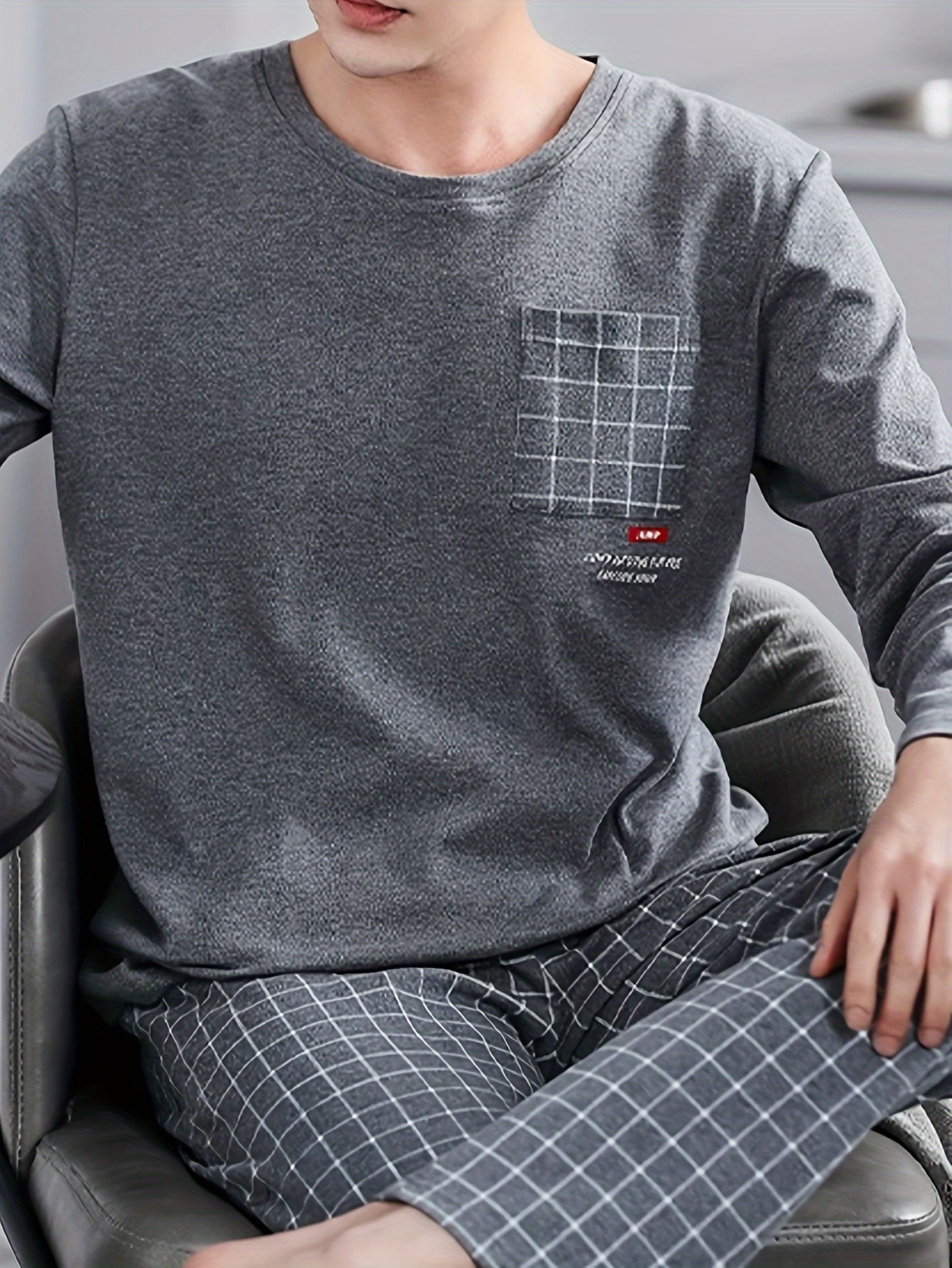 Men's Long Sleeve Pajama Set Geometric Pattern Polyester Blend Casual Spring Fall