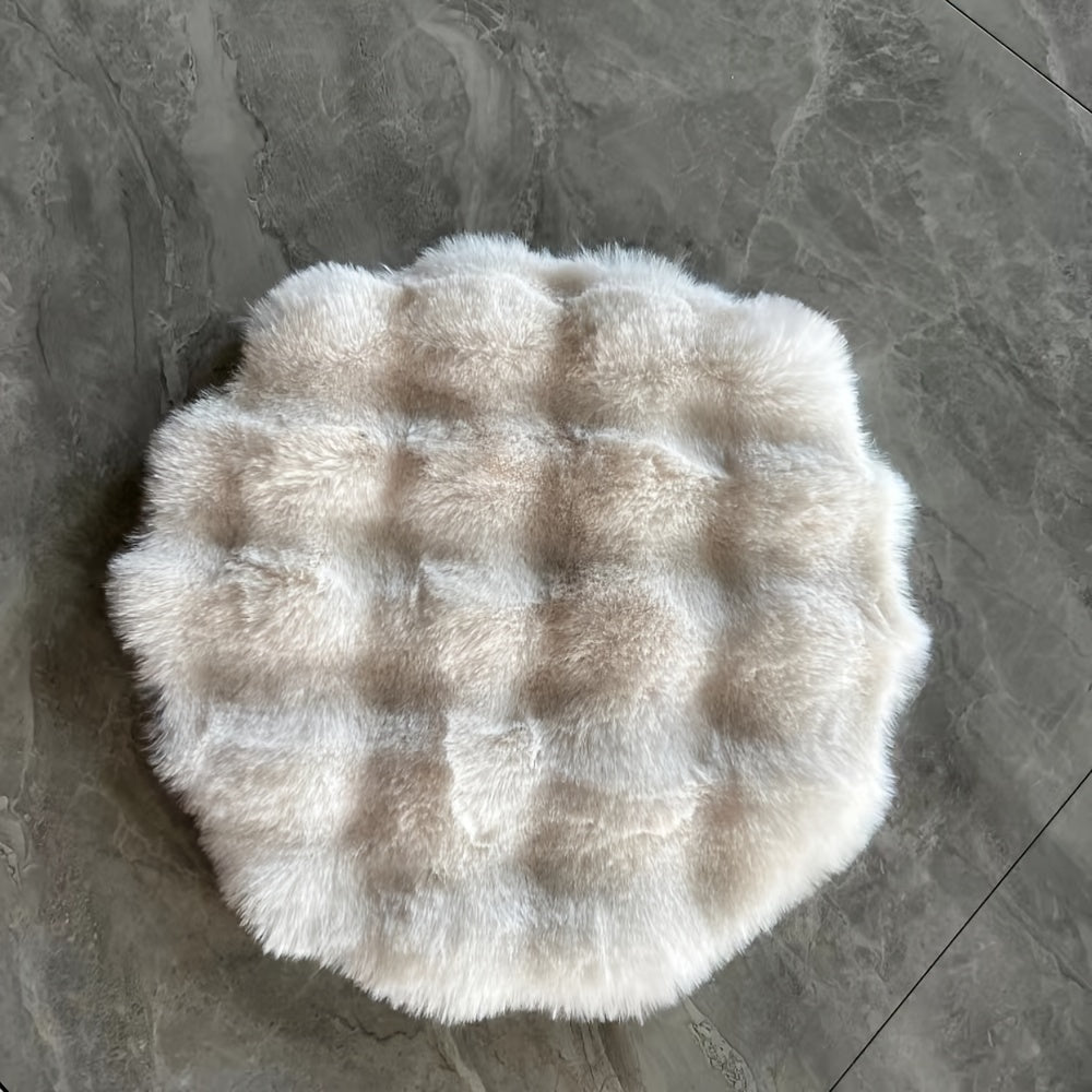 Faux Rabbit Fur Rug Pad 3D Bubble Texture Non-Slip Round Solid Color Medium Pile