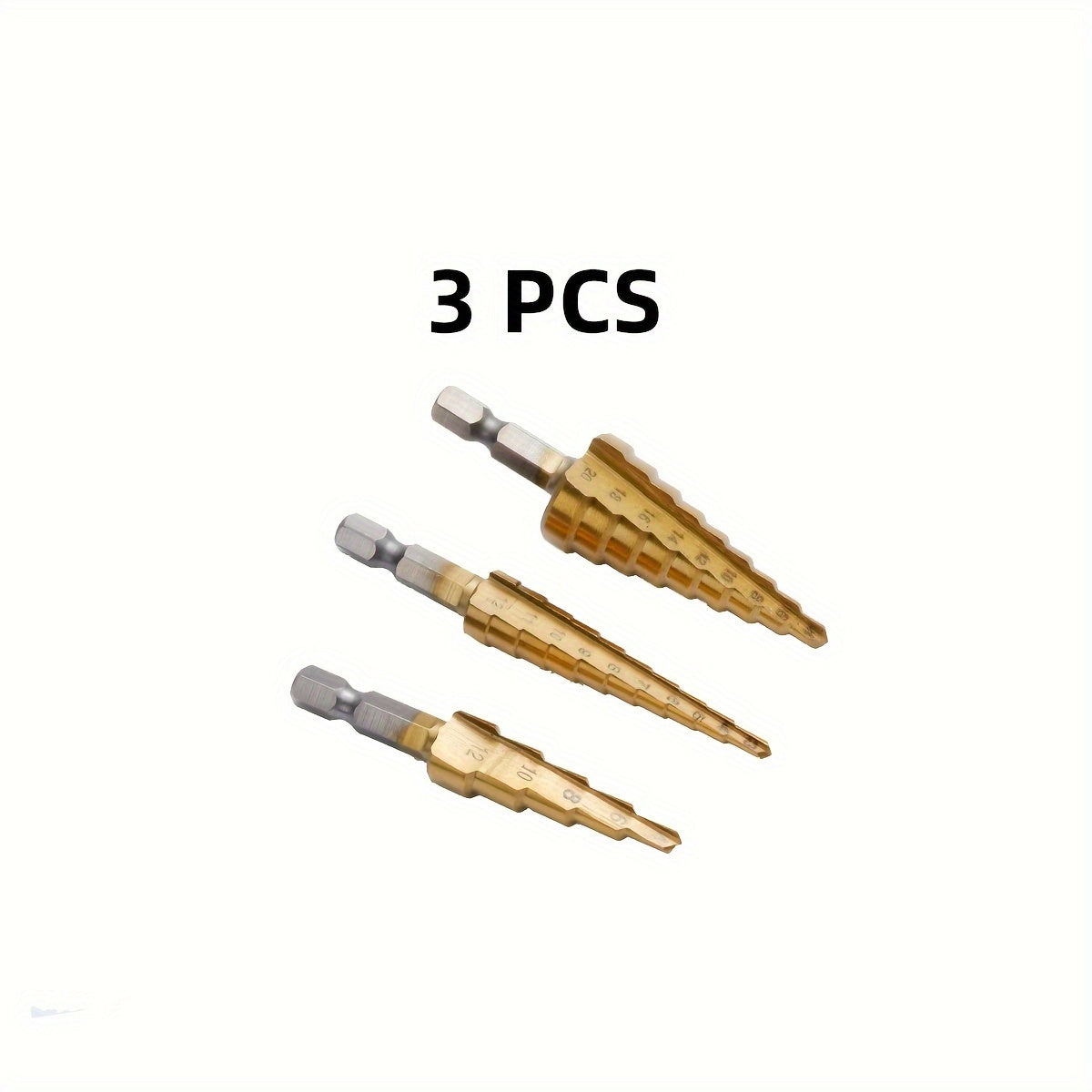 Titanium-Coated HSS Steel Step Drill Bit Set 4 Sizes for Wood Metal