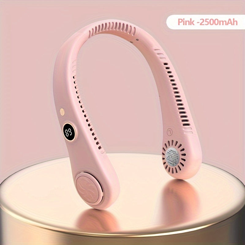 Portable Bladeless Neck Fan with Digital Display Rechargeable Wearable Cooling Fan