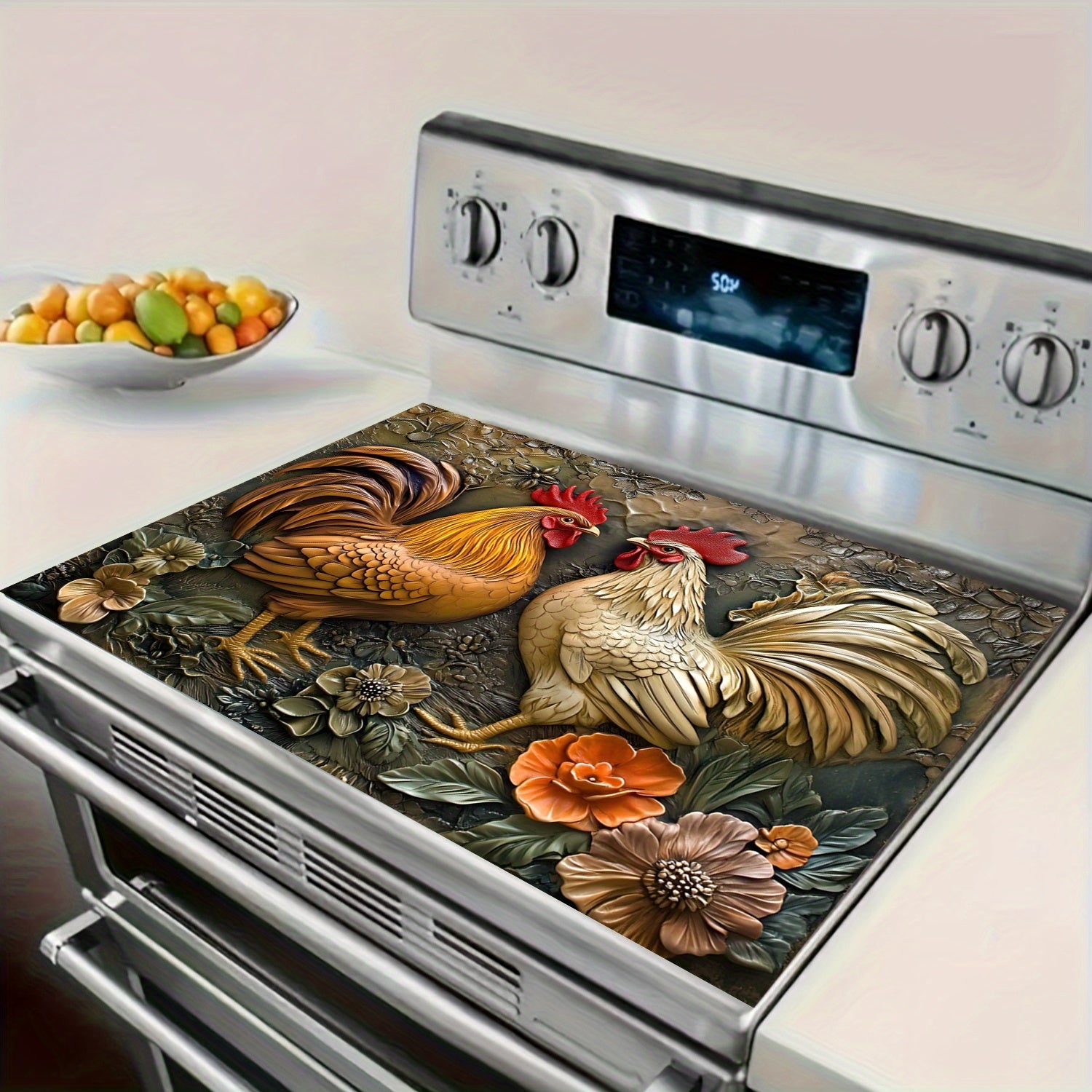 Rustik Qo'yloq va Gulbargli Pishirish Panelini issiqlikka chidamli, sirg'almas rezina himoyachisi, pechlar va pechlar uchun