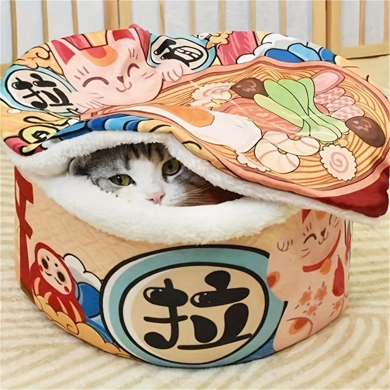 Large Noodle Bowl Pet Bed with Plush Cushion Vintage Style Non-Electric for Dogs and Cats