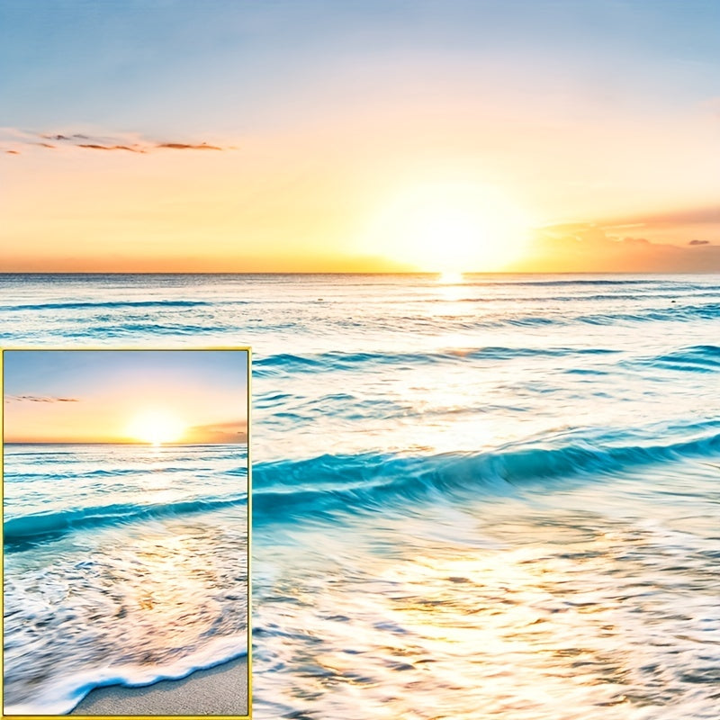Modern Wave Beach Sunset Canvas Wall Art Set 3 Pieces Frameless Portrait Indoor Decor