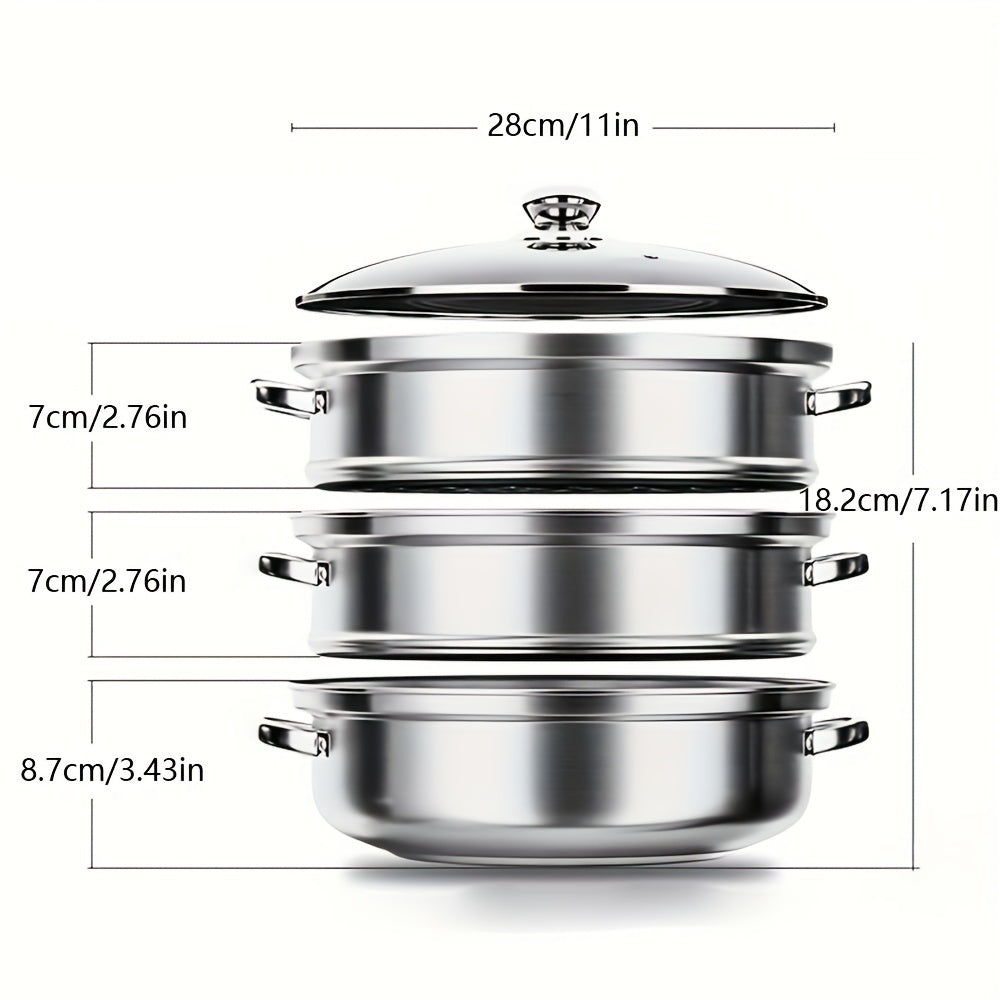 Stainless Steel Soup Steamer with Multiple Layers in Silver