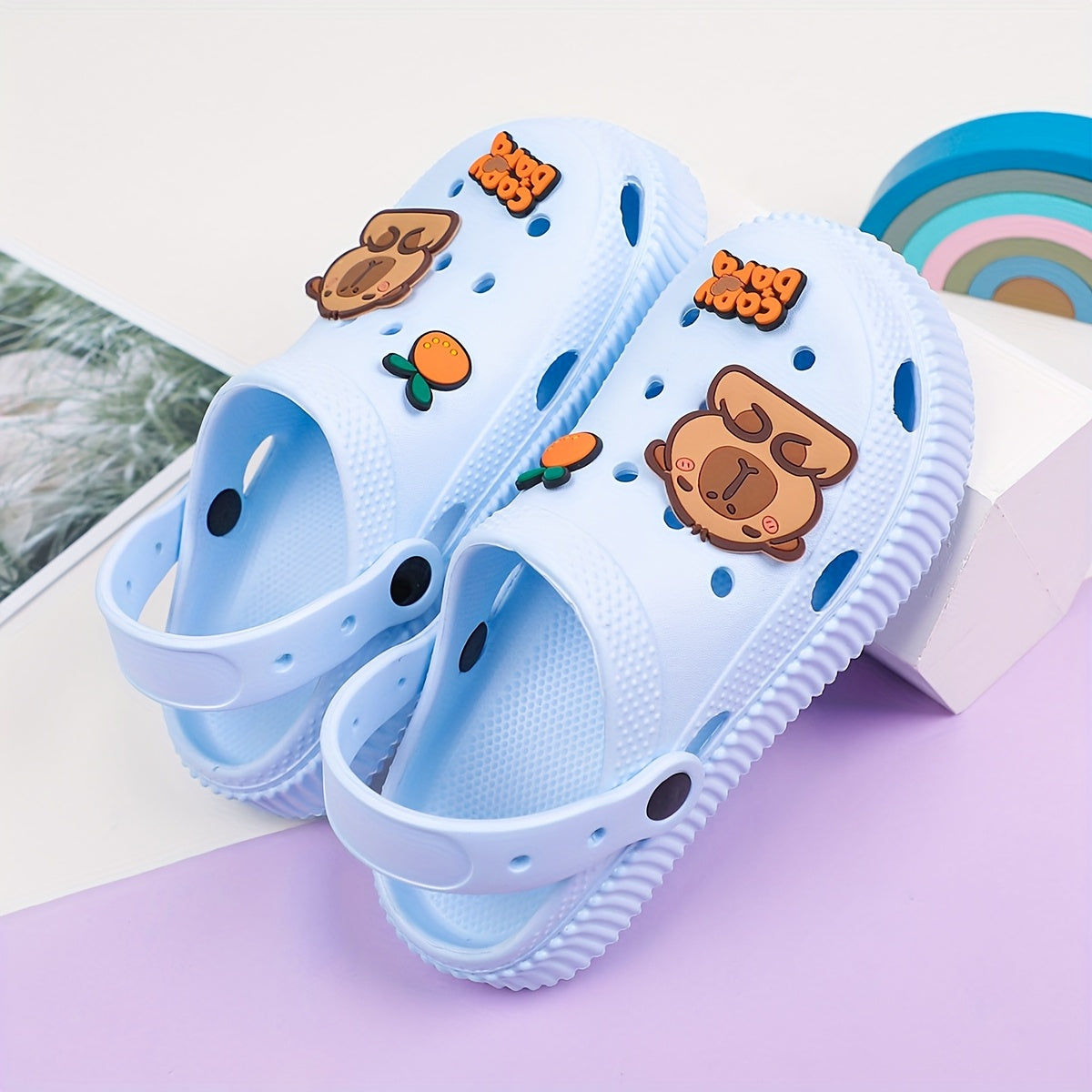 Kids Summer Cartoon Bear and Orange Slices EVA Clogs Breathable Non-Slip Shoes