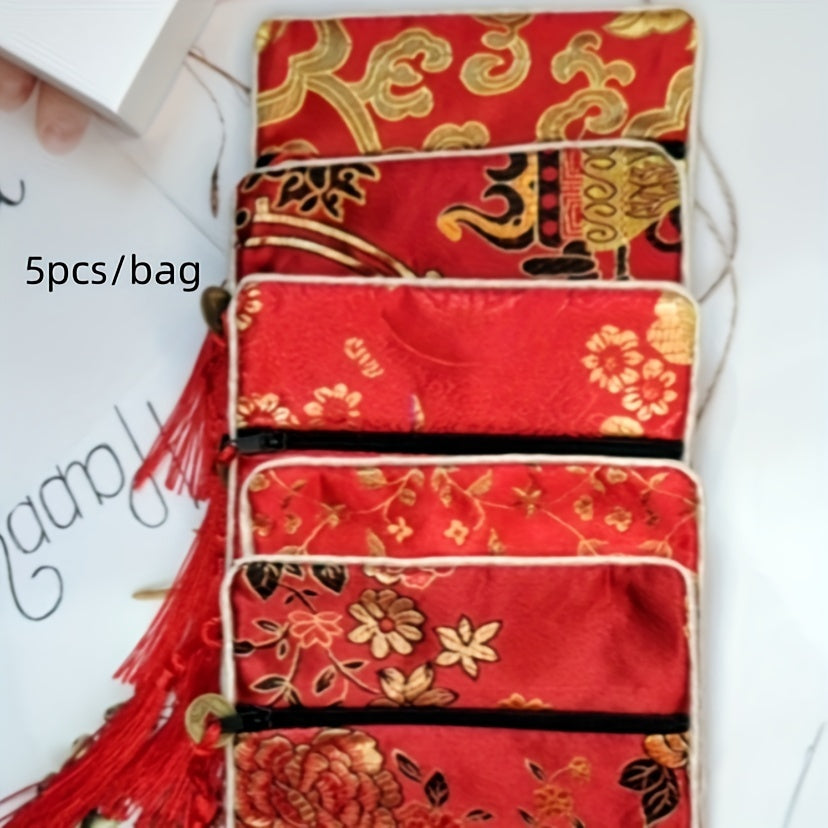 Набор сумок для украшений в стиле китайского шика с вышитым шёлковым бархатом и кисточками