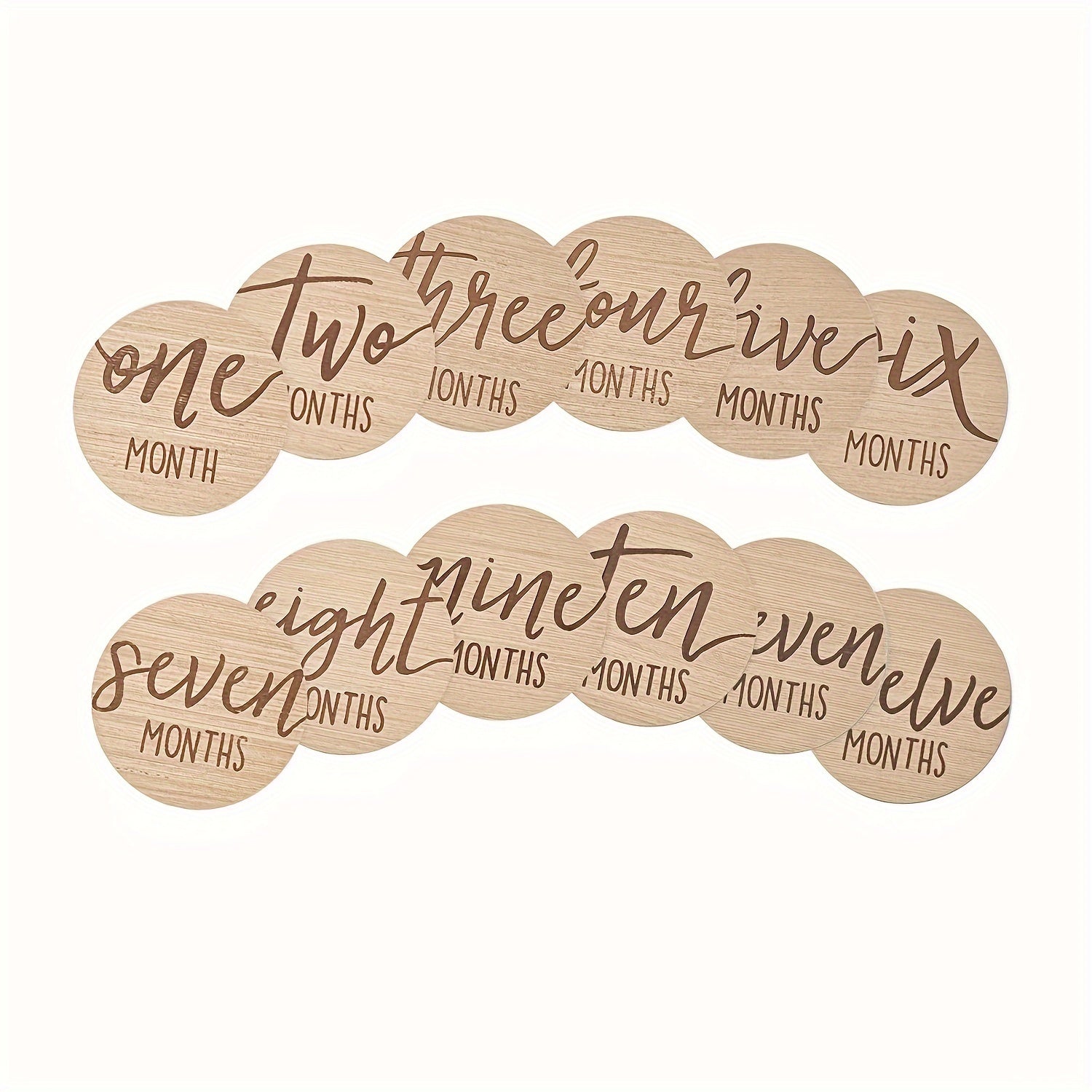 Set of 6 Wooden Double-Sided Milestone Cards for Monthly and First Year Growth