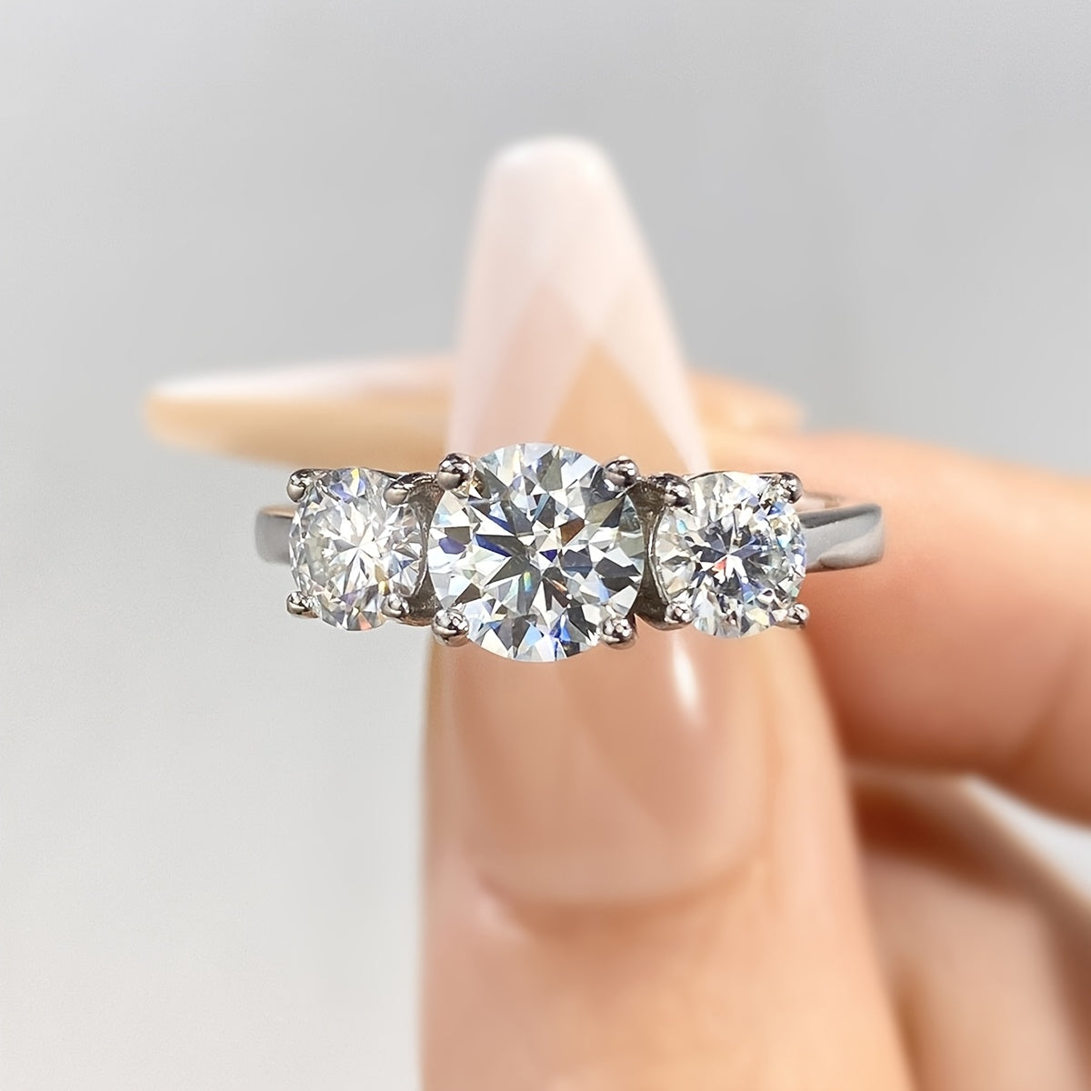 Sterling Silver Moissanite Engagement Ring for Women 1ct and 0.5ct Stones Sizes 5-11