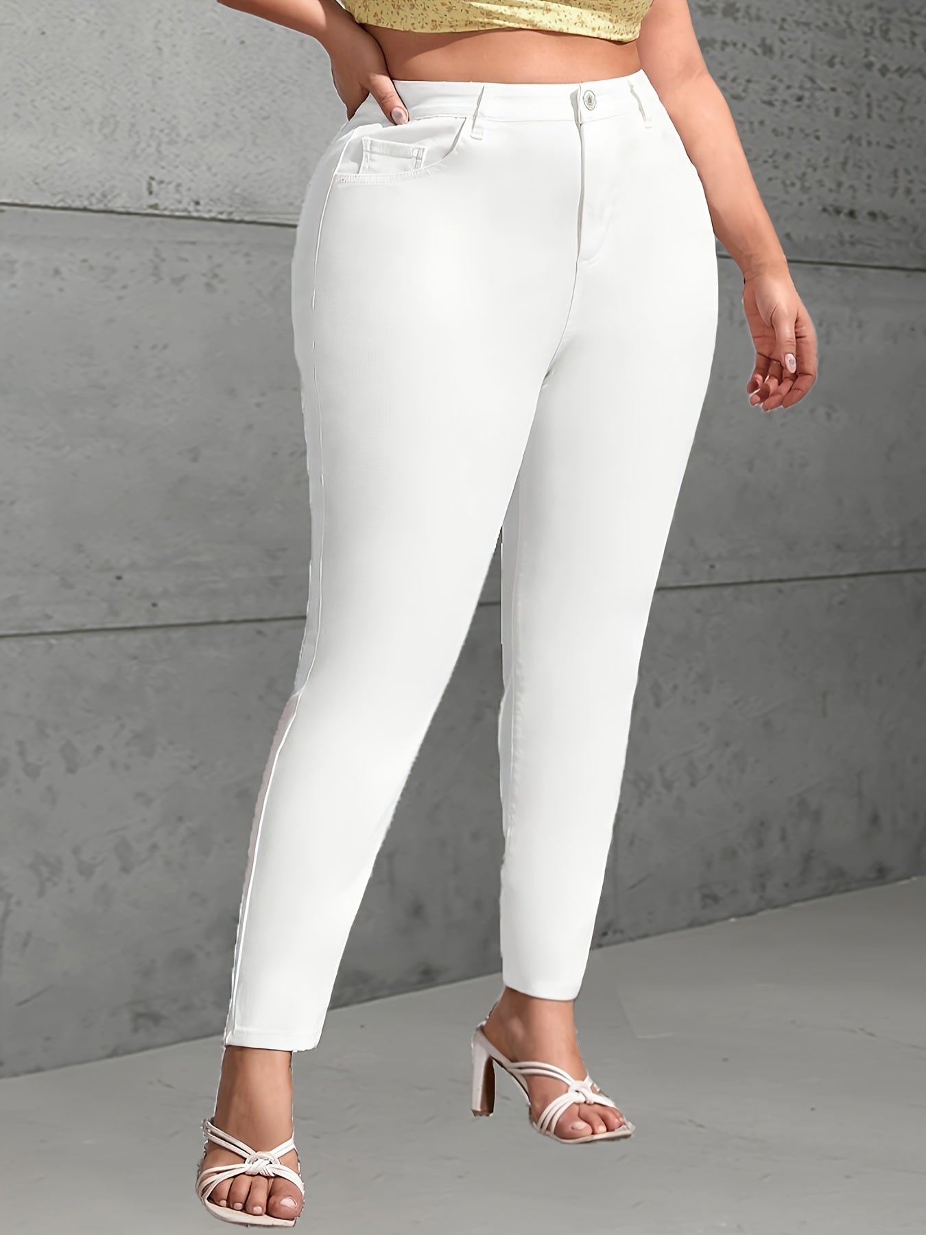 Plus Size White Skinny Jeans Women High-Waisted Stretch Ankle-Length Slim Fit