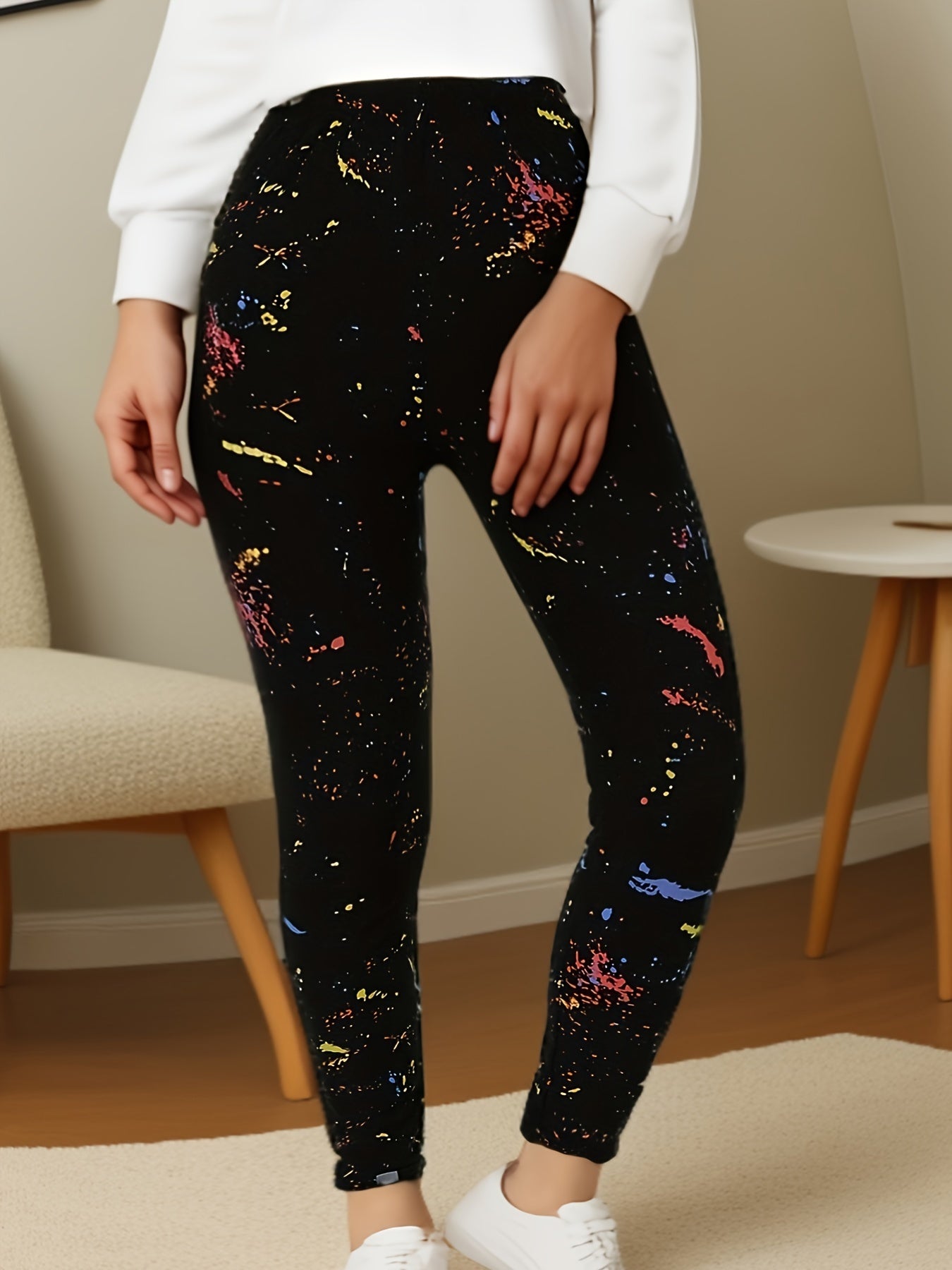 Plus Size Womens Black Graphic High Waist Leggings Breathable All-Season