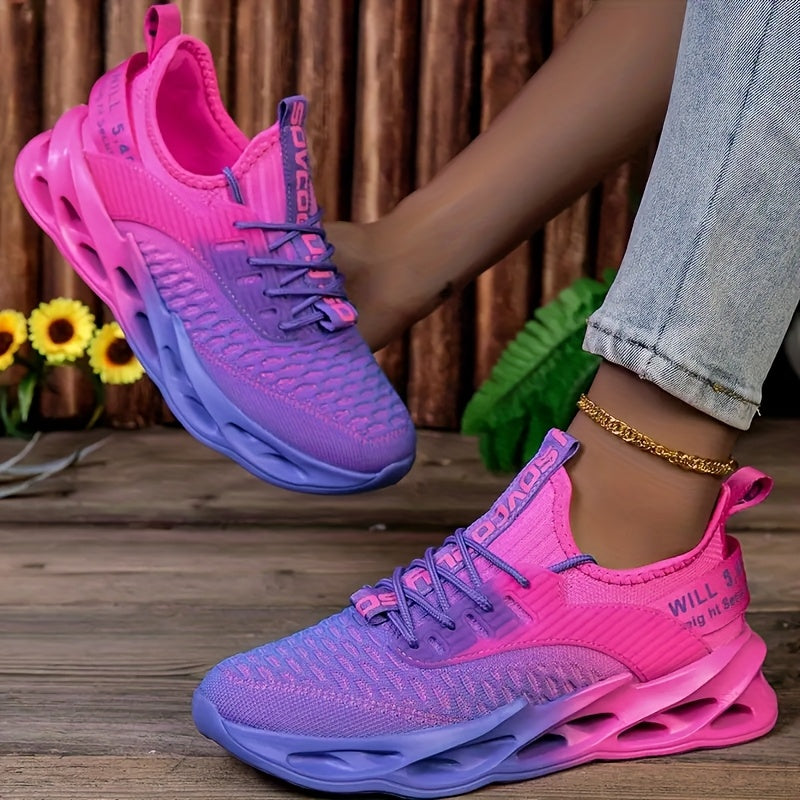 Women's Pink and Purple Running Sneakers Breathable Knit Lightweight Cushioned