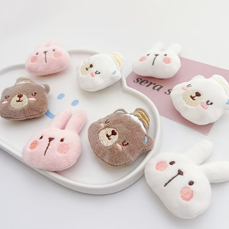 Set of 4 Cartoon Animal Brooch Pins for Women Fabric Rabbit and Bear Accessories for Clothing and Decor