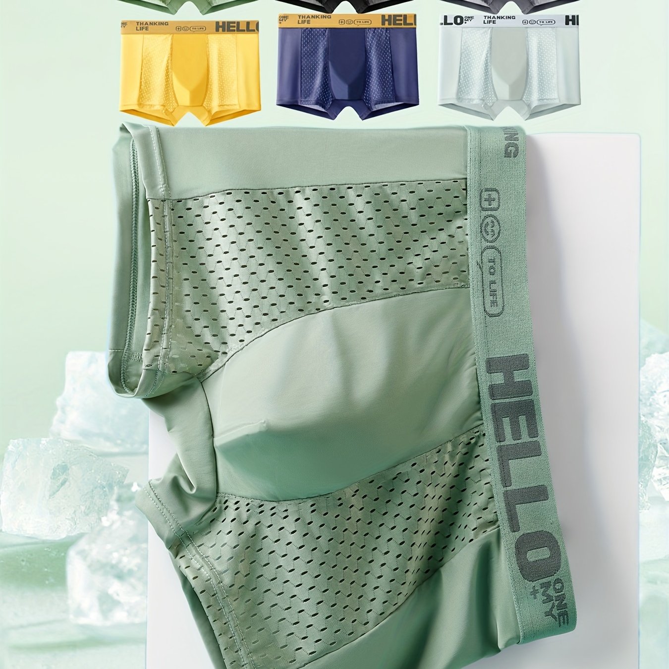 Men's Breathable Mesh Boxer Briefs 6 Pack Solid Color Cooling Fabric Elastane