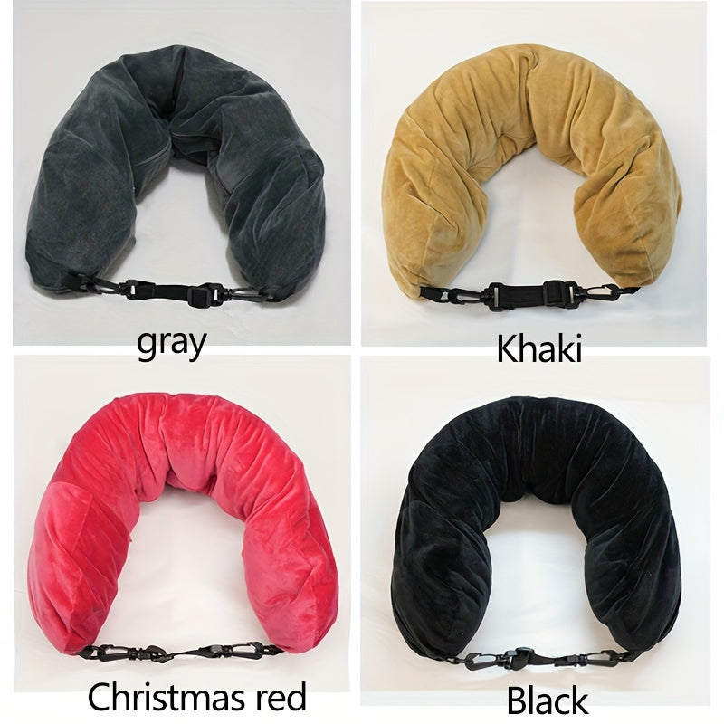 Black Adjustable Dutch Velvet Travel Neck Pillow with Long Zipper for Comfort
