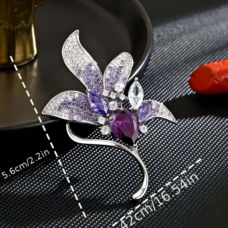 Purple Lily Rhinestone Brooch Pin for Women Stylish Jewelry Accessory